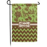 Green & Brown Toile & Chevron Small Garden Flag - Single Sided w/ Name or Text