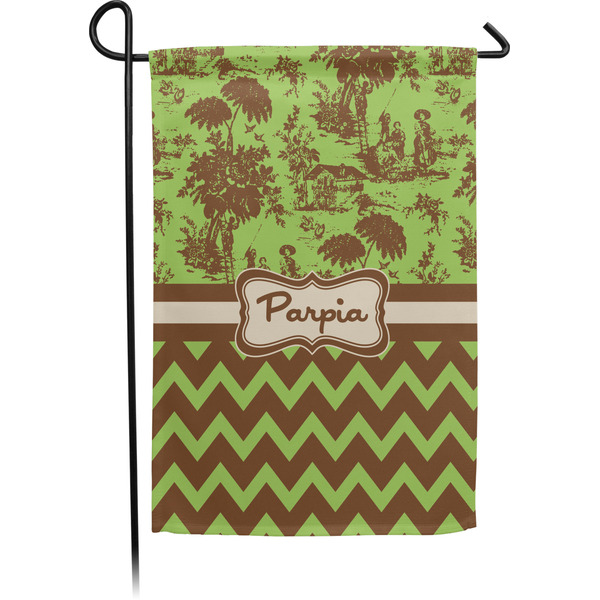 Custom Green & Brown Toile & Chevron Small Garden Flag - Single Sided w/ Name or Text