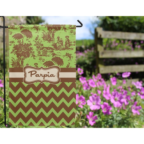Green & Brown Toile & Chevron Garden Flag - Outside In Flowers