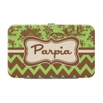 Green & Brown Toile & Chevron Genuine Leather Small Framed Wallet (Personalized)