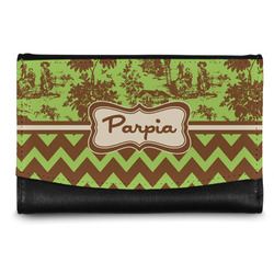 Green & Brown Toile & Chevron Genuine Leather Women's Wallet - Small (Personalized)