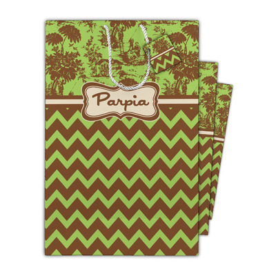 Green & Brown Toile & Chevron Gift Bag (Personalized)