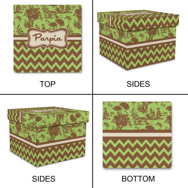 Green & Brown Toile & Chevron Gift Boxes with Lid - Canvas Wrapped - Large - Approval