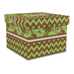 Green & Brown Toile & Chevron Gift Box with Lid - Canvas Wrapped - Large (Personalized)