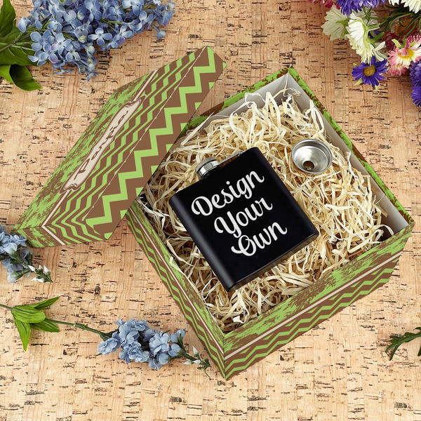 Green & Brown Toile & Chevron Gift Boxes with Lid - Canvas Wrapped - Large - In Context