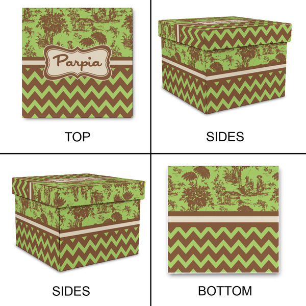 Green & Brown Toile & Chevron Gift Boxes with Lid - Canvas Wrapped - Medium - Approval
