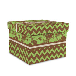 Green & Brown Toile & Chevron Gift Box with Lid - Canvas Wrapped - Medium (Personalized)