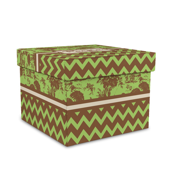 Custom Green & Brown Toile & Chevron Gift Box with Lid - Canvas Wrapped - Medium (Personalized)