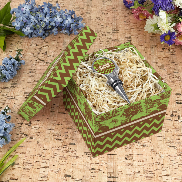 Green & Brown Toile & Chevron Gift Boxes with Lid - Canvas Wrapped - Medium - In Context