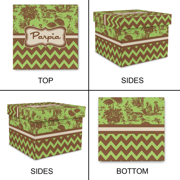 Green & Brown Toile & Chevron Gift Boxes with Lid - Canvas Wrapped - Small - Approval