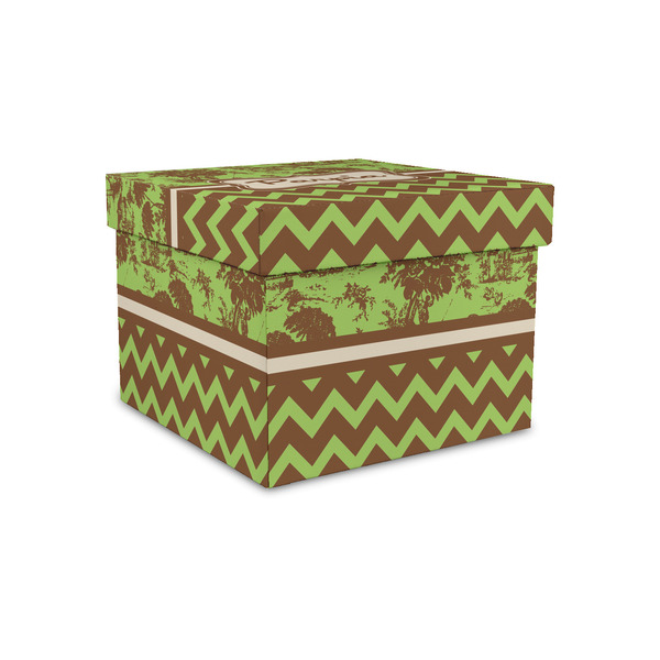 Custom Green & Brown Toile & Chevron Gift Box with Lid - Canvas Wrapped - Small (Personalized)