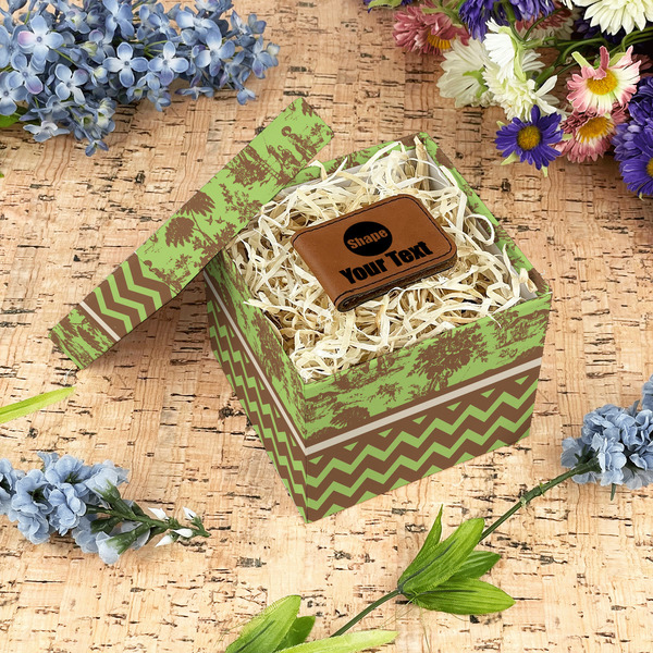Green & Brown Toile & Chevron Gift Boxes with Lid - Canvas Wrapped - Small - In Context
