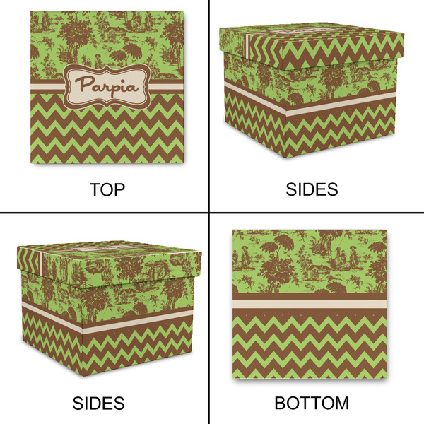 Green & Brown Toile & Chevron Gift Boxes with Lid - Canvas Wrapped - X-Large - Approval