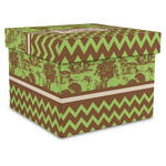 Green & Brown Toile & Chevron Gift Box with Lid - Canvas Wrapped - X-Large (Personalized)