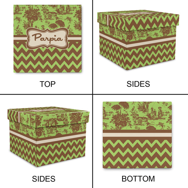 Green & Brown Toile & Chevron Gift Boxes with Lid - Canvas Wrapped - XX-Large - Approval