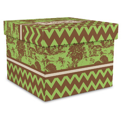 Green & Brown Toile & Chevron Gift Box with Lid - Canvas Wrapped - XX-Large (Personalized)