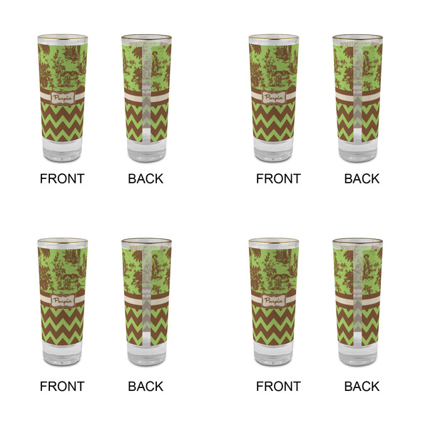 Green & Brown Toile & Chevron Glass Shot Glass - 2 oz - Set of 4 - APPROVAL