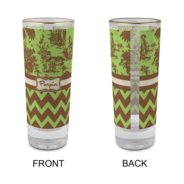 Green & Brown Toile & Chevron Glass Shot Glass - 2 oz - Single - APPROVAL