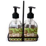 Green & Brown Toile & Chevron Glass Soap & Lotion Bottle Set (Personalized)