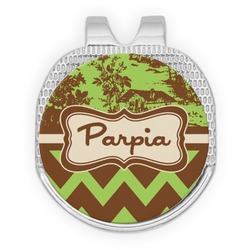 Green & Brown Toile & Chevron Golf Ball Marker - Hat Clip - Silver
