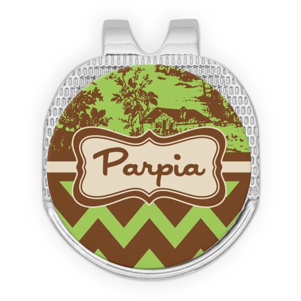 Green & Brown Toile & Chevron Golf Ball Hat Marker Hat Clip