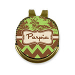 Green & Brown Toile & Chevron Golf Ball Marker - Hat Clip - Gold