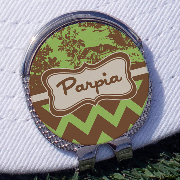 Custom Green & Brown Toile & Chevron Golf Ball Marker - Hat Clip