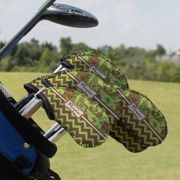 Green & Brown Toile & Chevron Golf Club Cover - Set of 9 - On Clubs