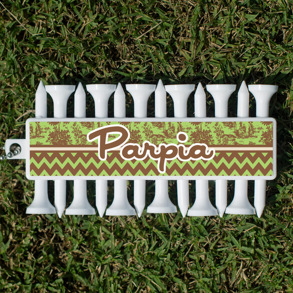 Custom Green & Brown Toile & Chevron Golf Tees & Ball Markers Set (Personalized)