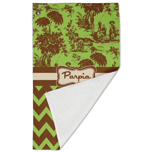 Green & Brown Toile & Chevron Golf Towel - Folded (Large)