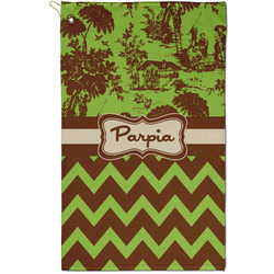Green & Brown Toile & Chevron Golf Towel - Poly-Cotton Blend - Small w/ Name or Text