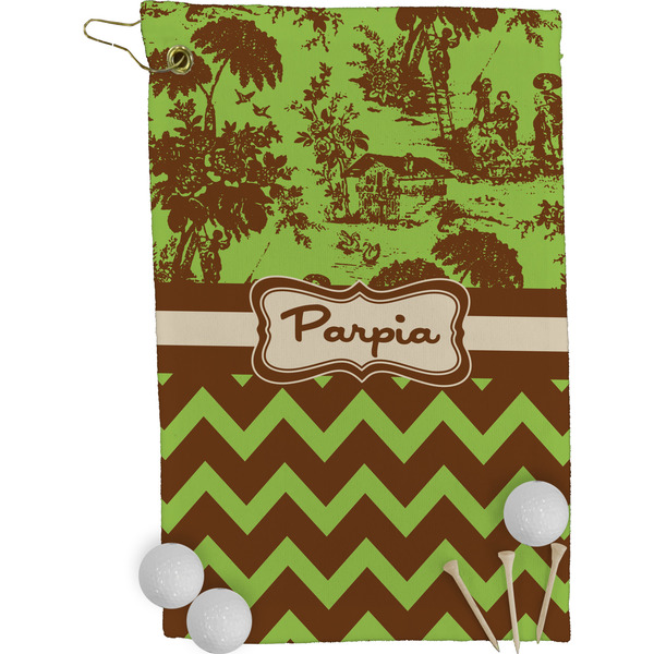 Green & Brown Toile & Chevron Golf Towel (Personalized)