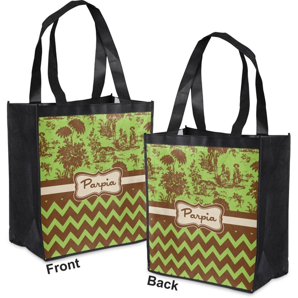 Green & Brown Toile & Chevron Grocery Bag - Apvl