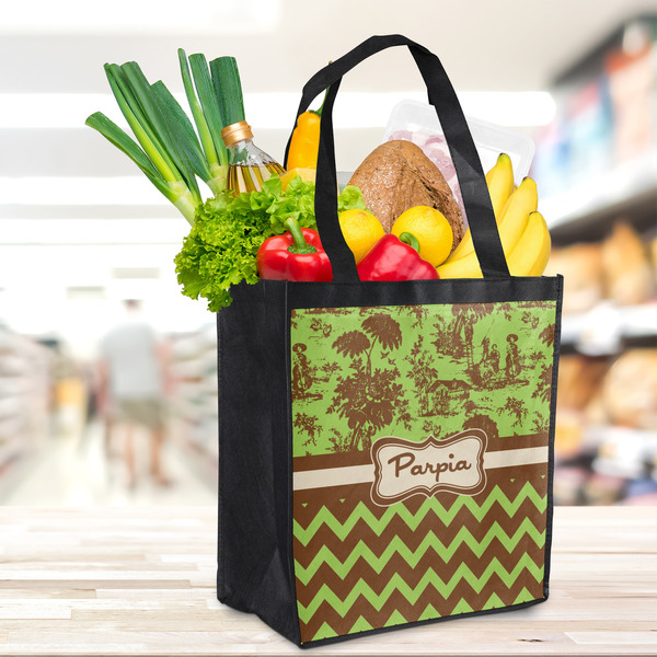 Green & Brown Toile & Chevron Grocery Bag - LIFESTYLE