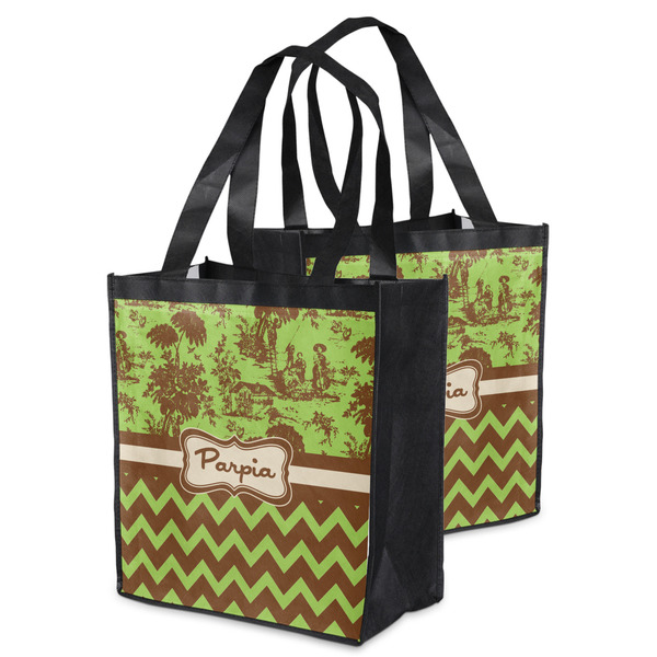Green & Brown Toile & Chevron Grocery Bag - MAIN