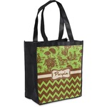 Green & Brown Toile & Chevron Grocery Bag (Personalized)
