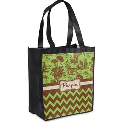 Green & Brown Toile & Chevron Grocery Bag (Personalized)