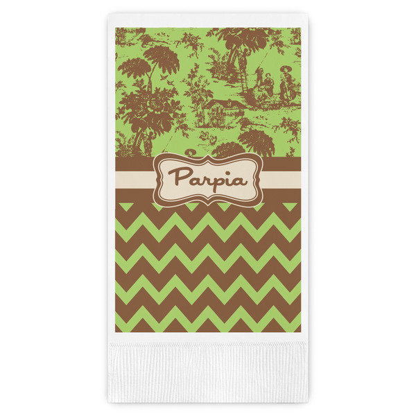 Custom Green & Brown Toile & Chevron Guest Napkins - Full Color - Embossed Edge (Personalized)