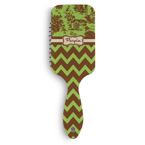 Custom Green & Brown Toile & Chevron Hair Brushes (Personalized)