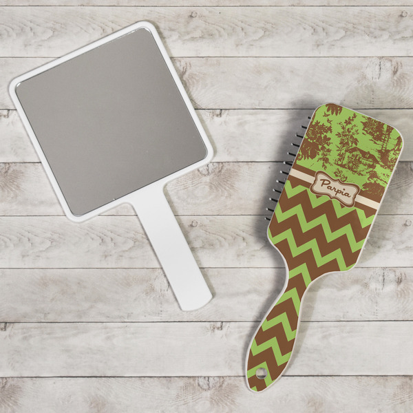 Green & Brown Toile & Chevron Hair Brush - In Context
