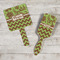 Green & Brown Toile & Chevron Hand Mirrors - In Context