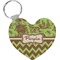 Green & Brown Toile & Chevron Heart Keychain (Personalized)