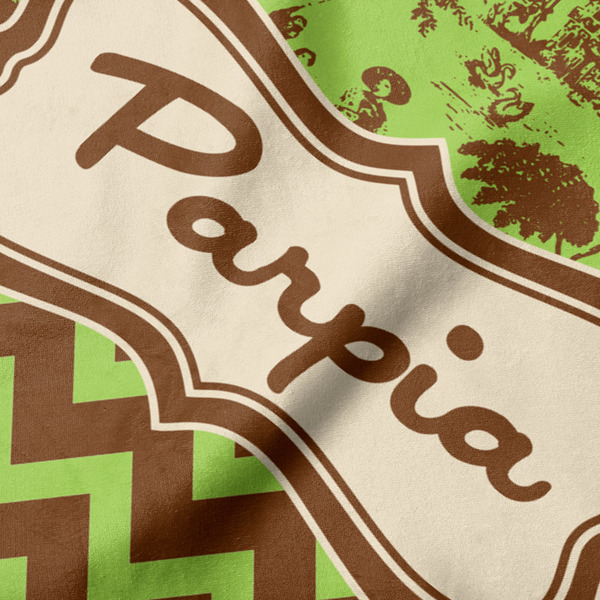 Green & Brown Toile & Chevron Hooded Baby Towel- Detail Close Up