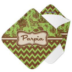 Green & Brown Toile & Chevron Hooded Baby Towel (Personalized)