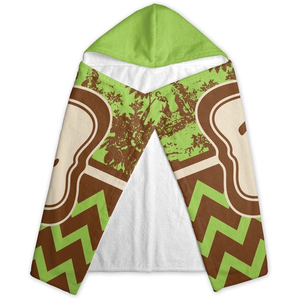 Green & Brown Toile & Chevron Hooded Towel - Folded