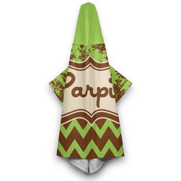 Green & Brown Toile & Chevron Hooded Towel - Hanging