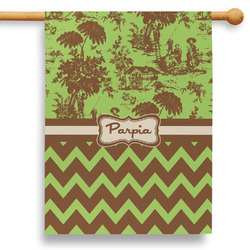 Green & Brown Toile & Chevron 28" House Flag - Double Sided (Personalized)