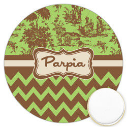 Green & Brown Toile & Chevron Printed Cookie Topper - 3.25" (Personalized)