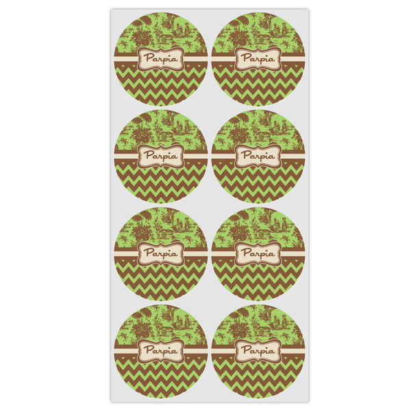Green & Brown Toile & Chevron Icing Circle - Medium - Set of 8