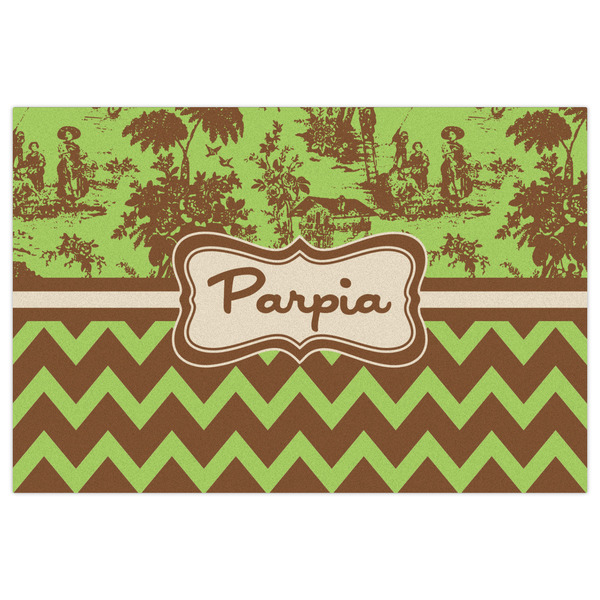 Green & Brown Toile & Chevron Indoor / Outdoor Rug - 2'x3' - Front Flat